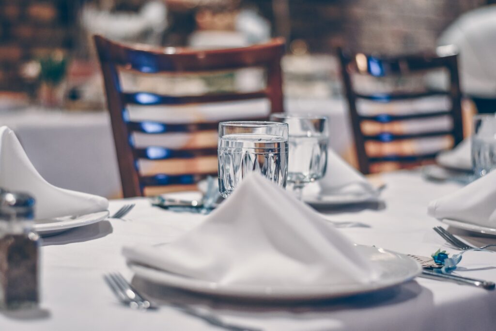A table set for an IDCA business luncheon